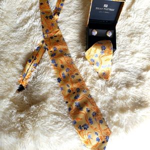 4 piece100%silk hand made tie set w pocket square,cuff links,&  coordinated box.
